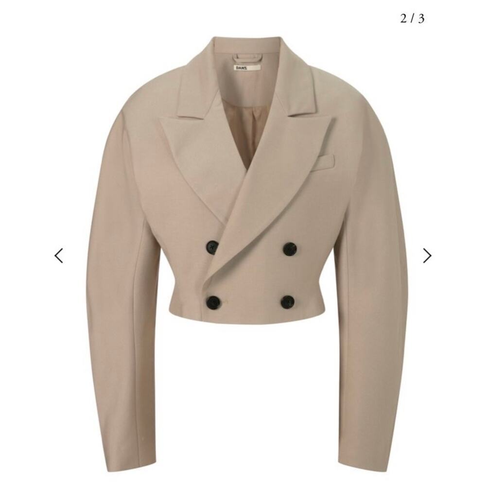 Cropped Double-Breasted Beige Blazer Jacket